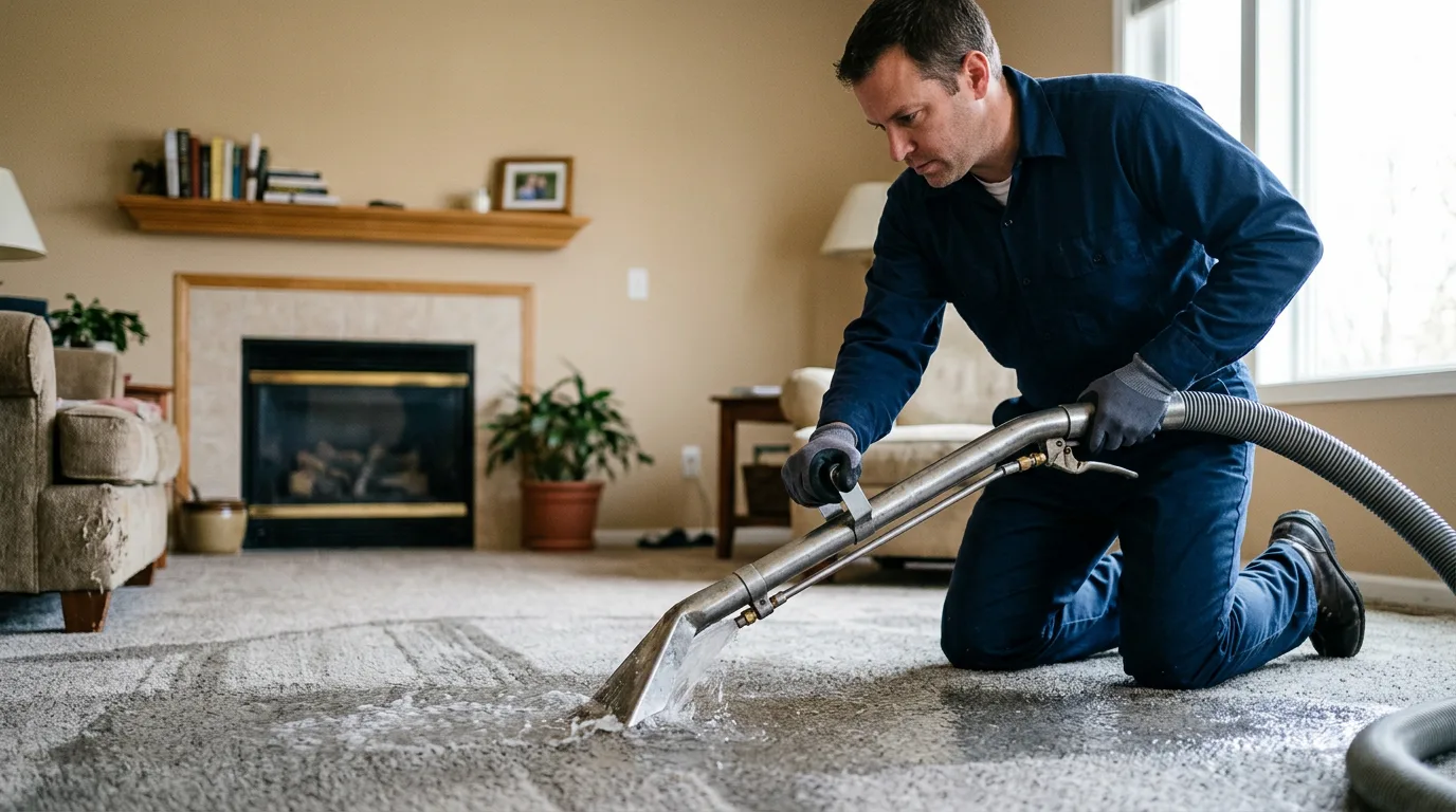Water damage restoration technician working near Kearny, NJ